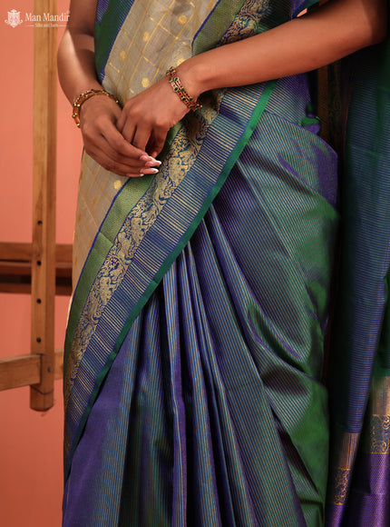 Bluish Green Kanchipuram Silk Saree