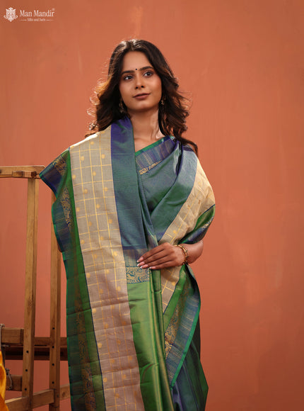 Bluish Green Kanchipuram Silk Saree