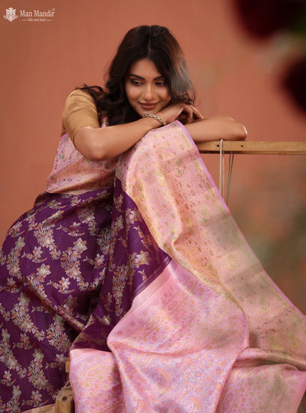 Wine Shade - Light Pink Kanchipuram Silk Saree