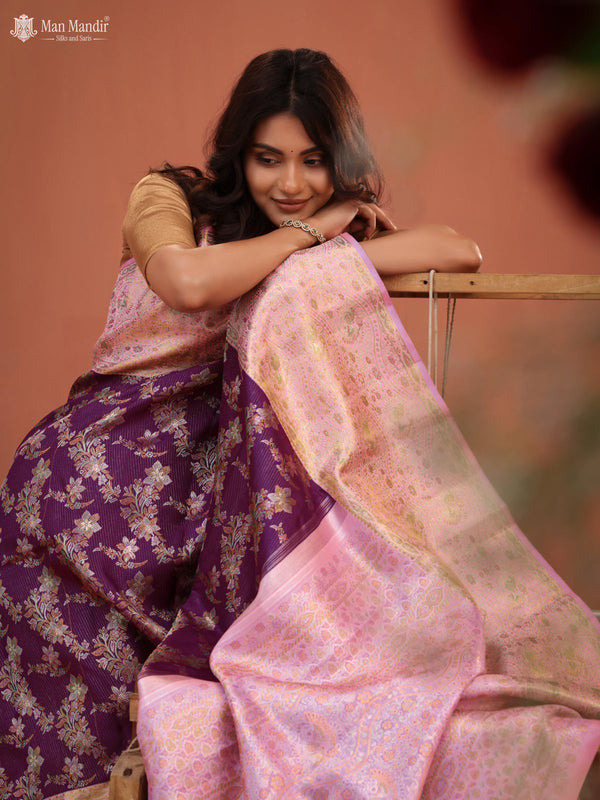 Wine Shade - Light Pink Kanchipuram Silk Saree