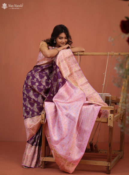 Wine Shade - Light Pink Kanchipuram Silk Saree