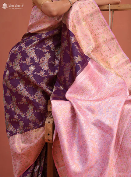 Wine Shade - Light Pink Kanchipuram Silk Saree