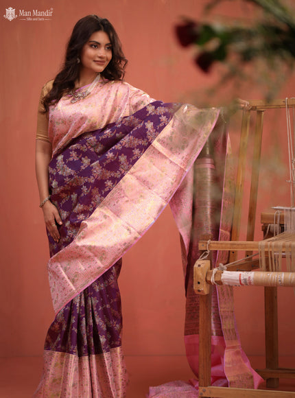 Wine Shade - Light Pink Kanchipuram Silk Saree