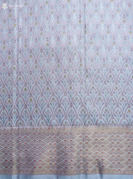 Turquoise Blue - Pale Teal Kanchipuram Silk Saree