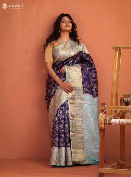 Violet - Light Blue Kanchipuram Silk Saree