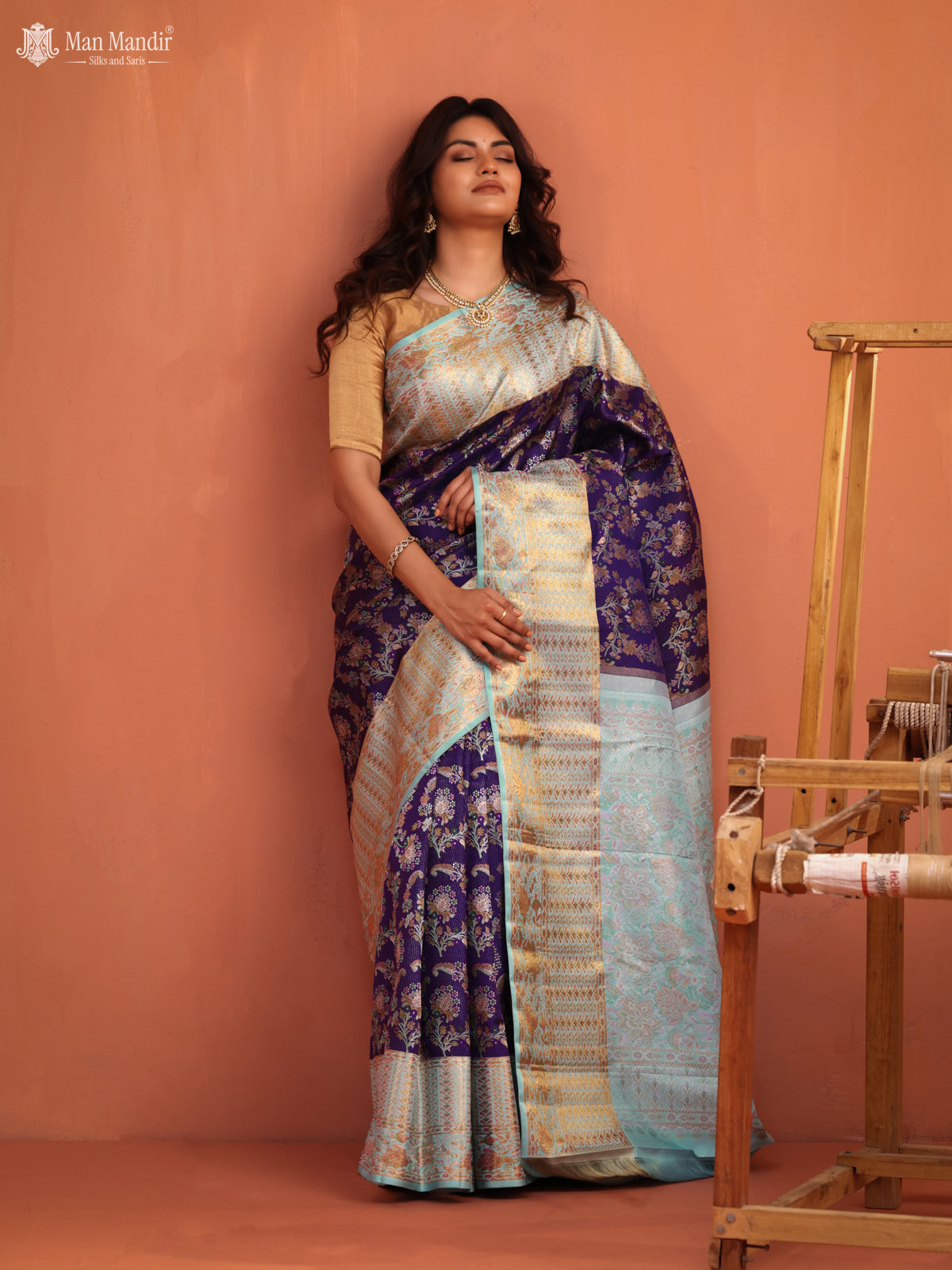Violet - Light Blue Kanchipuram Silk Saree