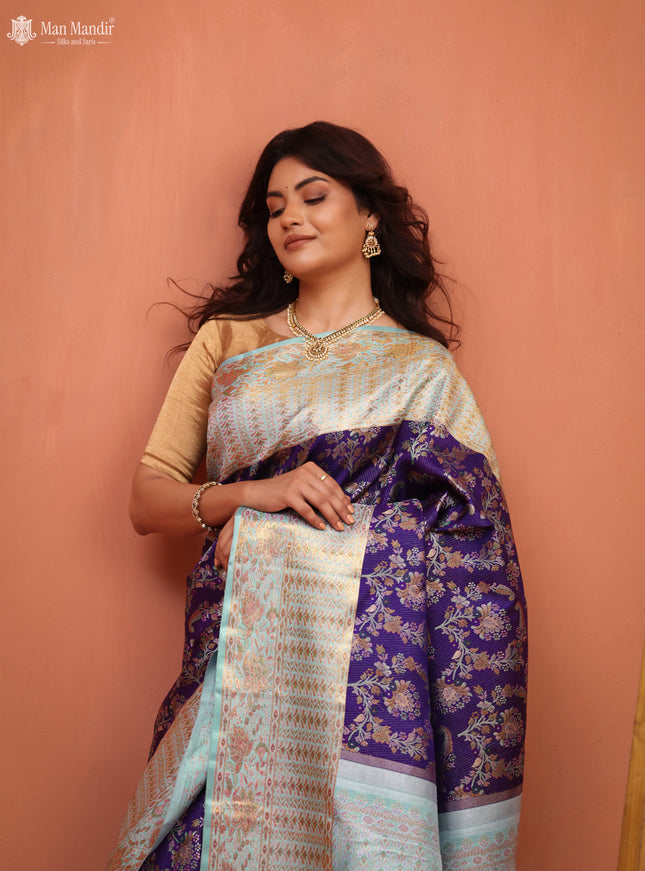Violet - Light Blue Kanchipuram Silk Saree