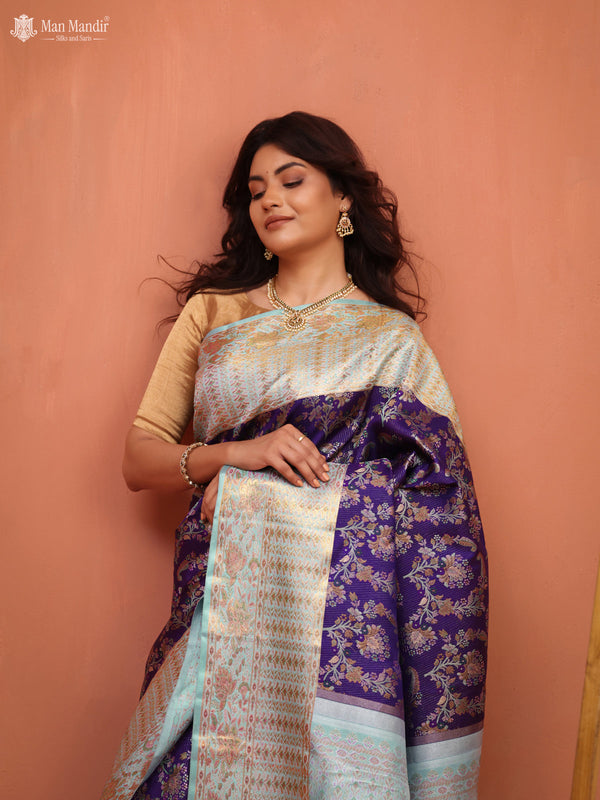 Violet - Light Blue Kanchipuram Silk Saree
