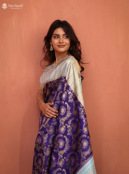 Violet - Light Blue Kanchipuram Silk Saree