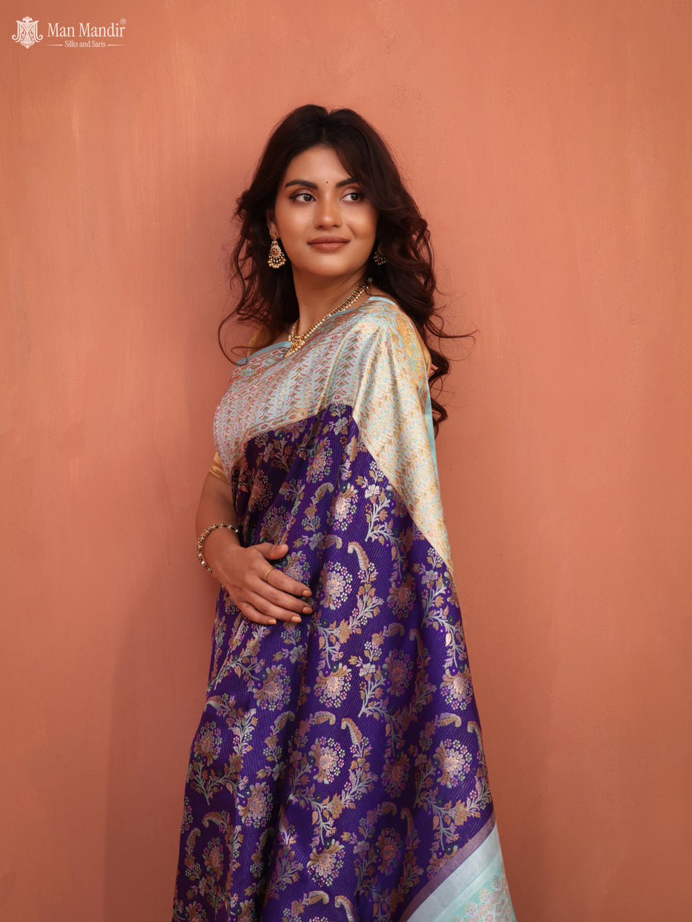 Violet - Light Blue Kanchipuram Silk Saree