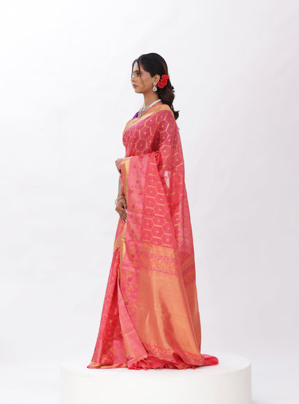 Peach Pink Kanchipuram Silk Saree
