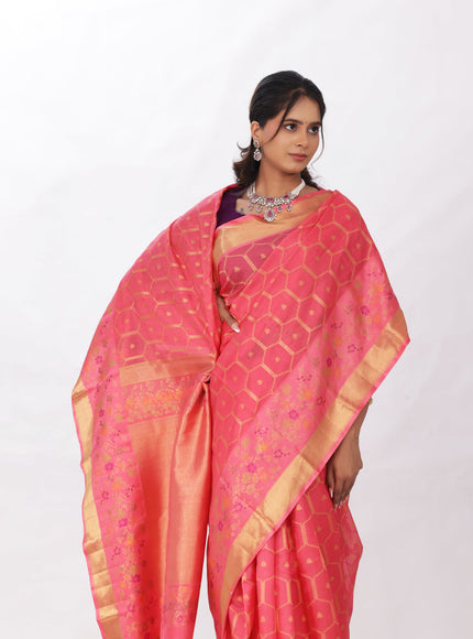Peach Pink Kanchipuram Silk Saree