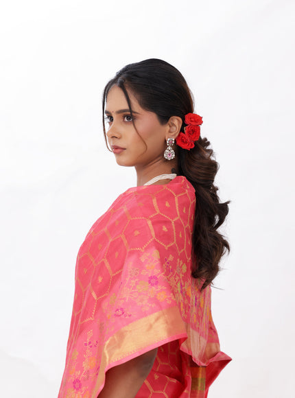 Peach Pink Kanchipuram Silk Saree