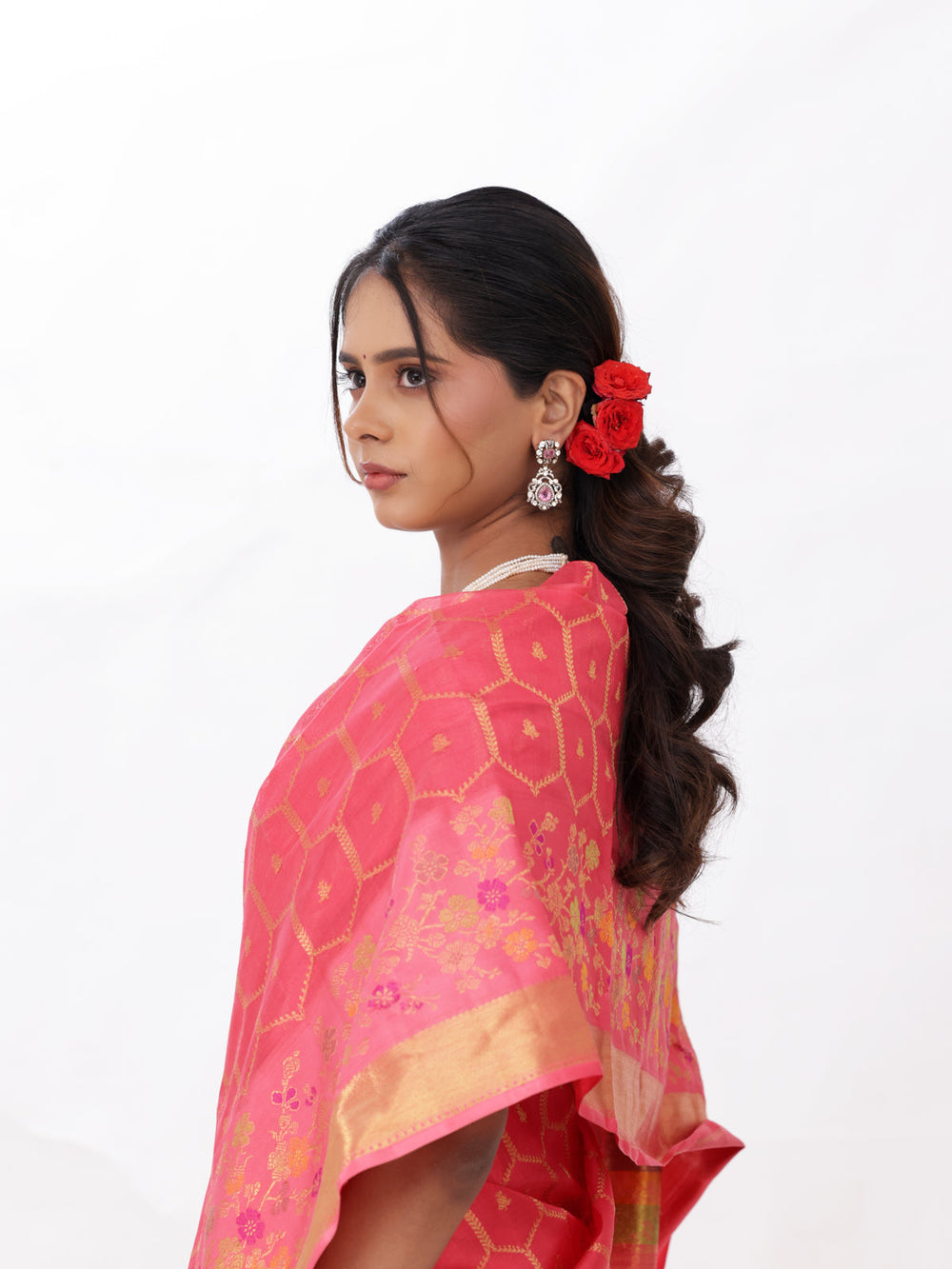 Peach Pink Kanchipuram Silk Saree