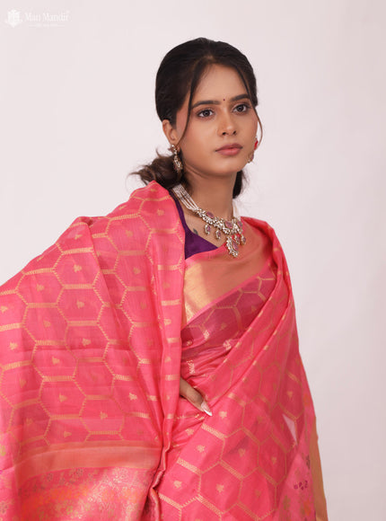 Peach Pink Kanchipuram Silk Saree