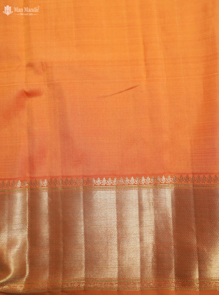 Teal Green - Orange Kanchipuram Kora Silk Saree