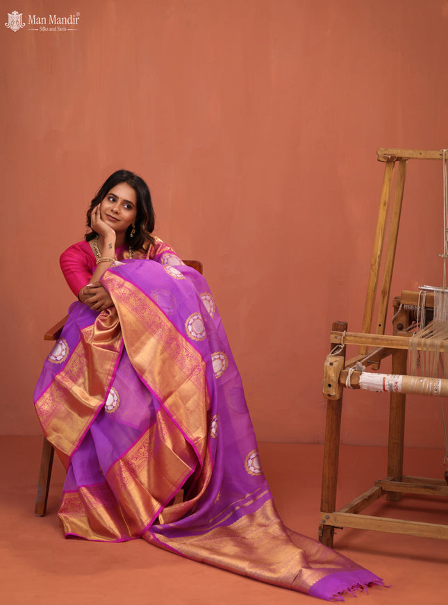 Lavender - Pink Kanchipuram Kora Silk Saree