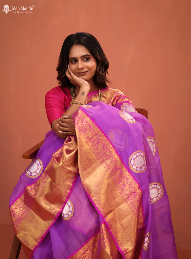Lavender - Pink Kanchipuram Kora Silk Saree