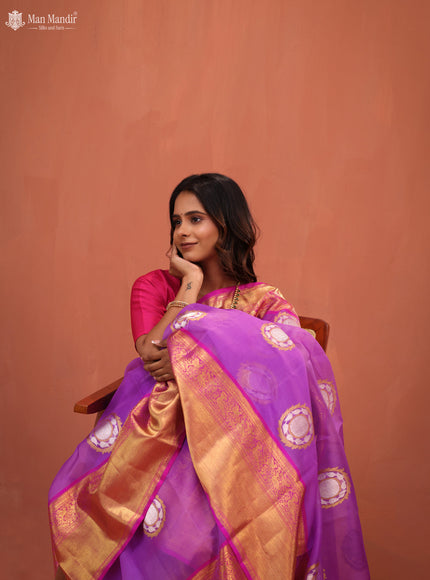 Lavender - Pink Kanchipuram Kora Silk Saree
