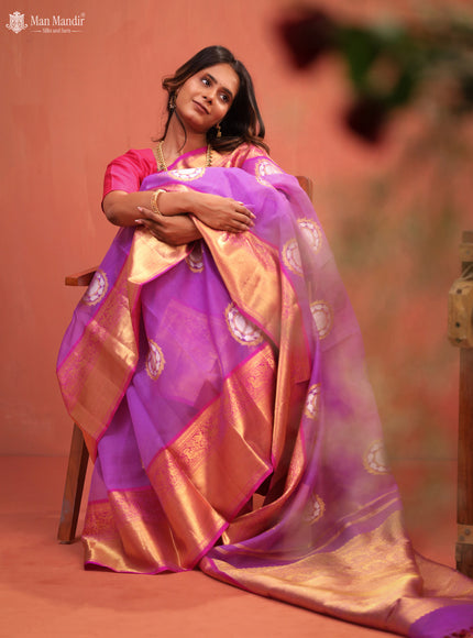 Lavender - Pink Kanchipuram Kora Silk Saree