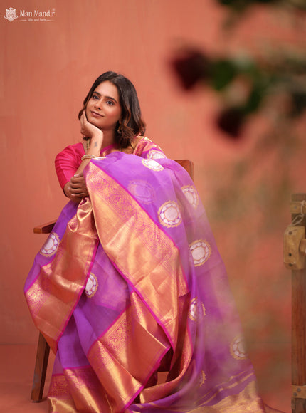 Lavender - Pink Kanchipuram Kora Silk Saree
