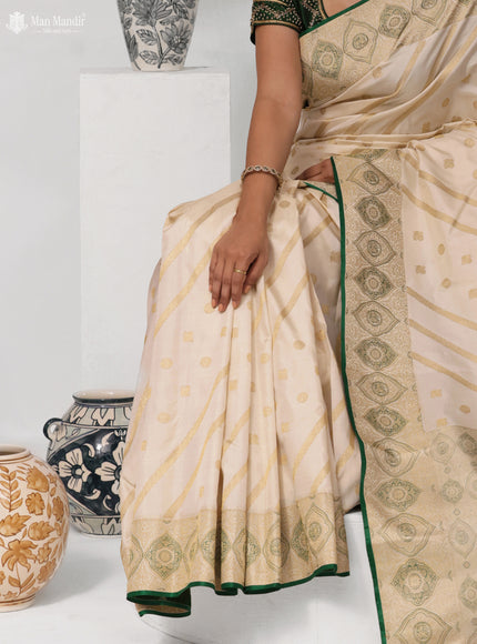 Cream - Green Kanchipuram Silk Saree