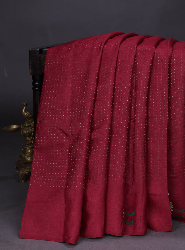 Red Tussar Silk Saree