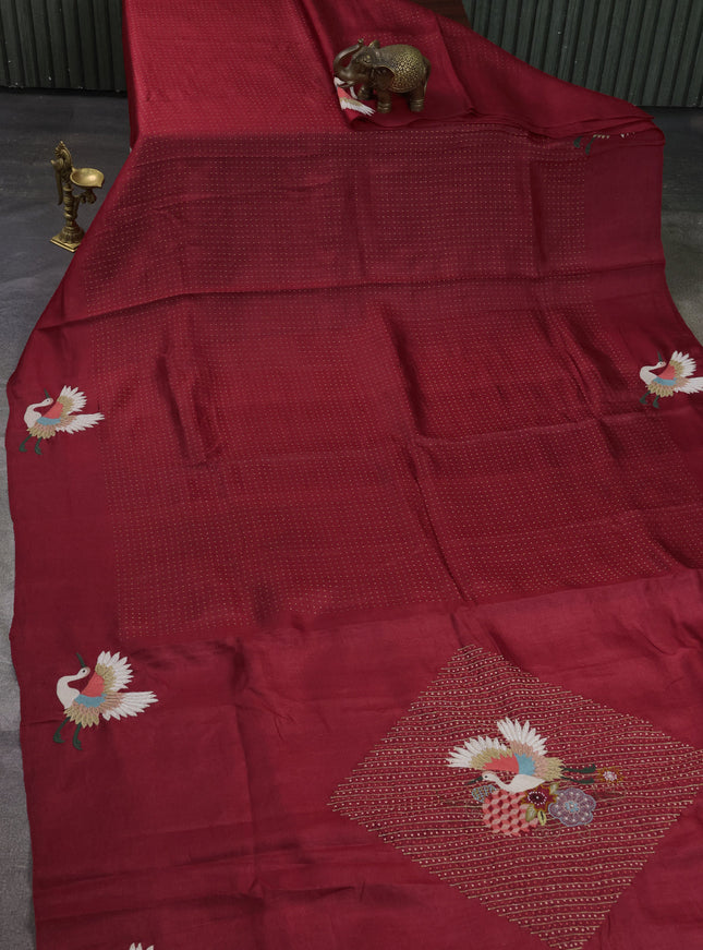 Red Tussar Silk Saree
