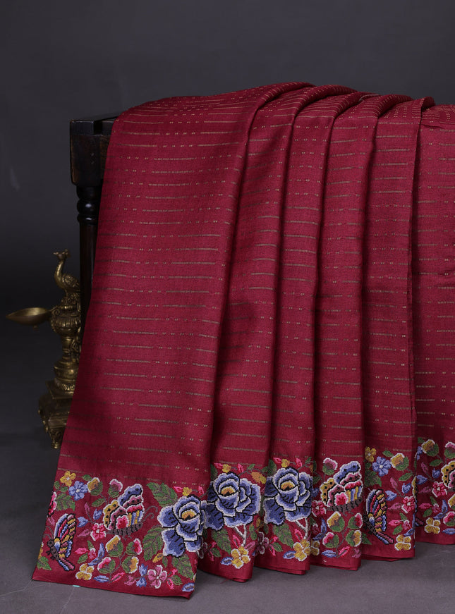 Maroon Tussar Silk Saree