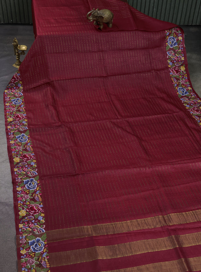 Maroon Tussar Silk Saree