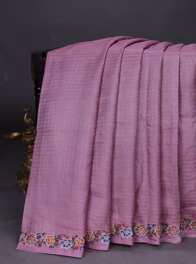 Mauve Pink Tussar Silk Saree