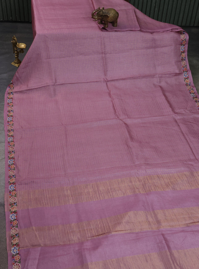 Mauve Pink Tussar Silk Saree