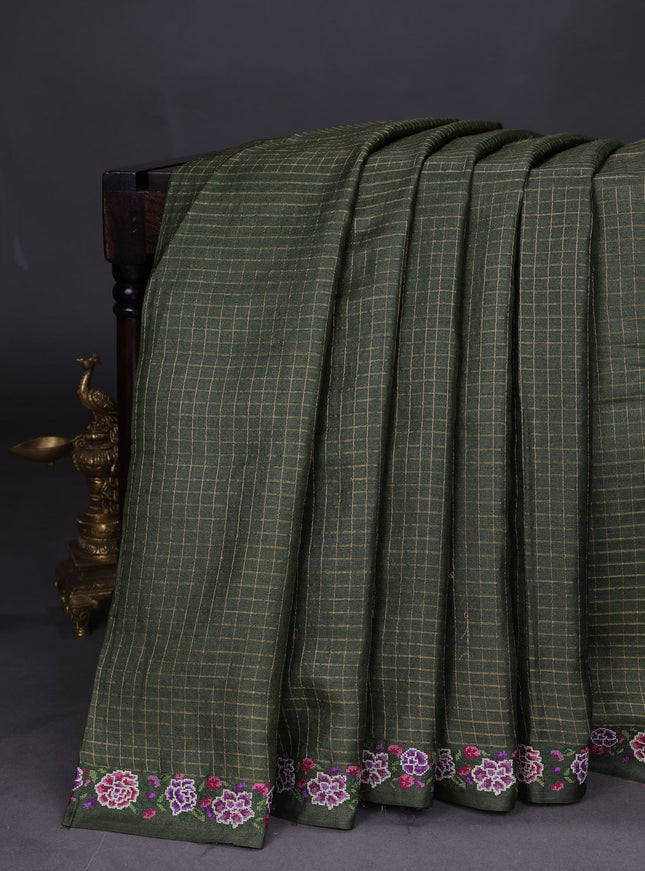 Sap Green Tussar Silk Saree