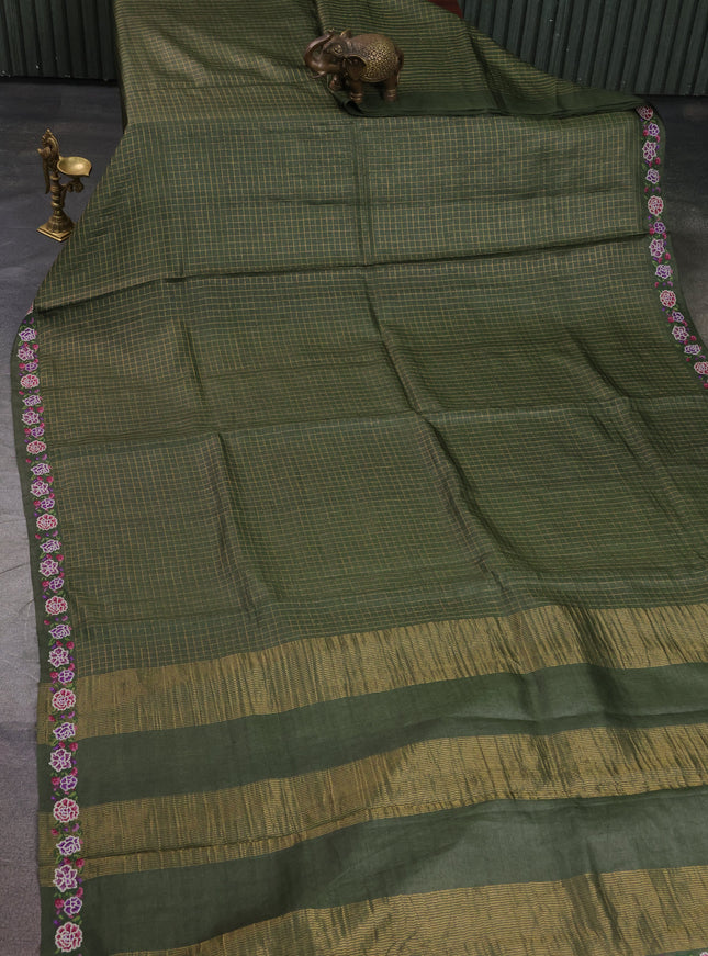 Sap Green Tussar Silk Saree