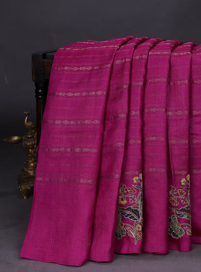 Rani Pink Tussar Silk Saree