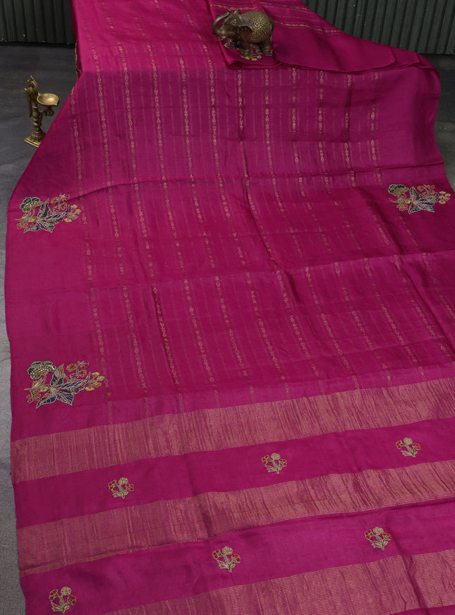 Rani Pink Tussar Silk Saree