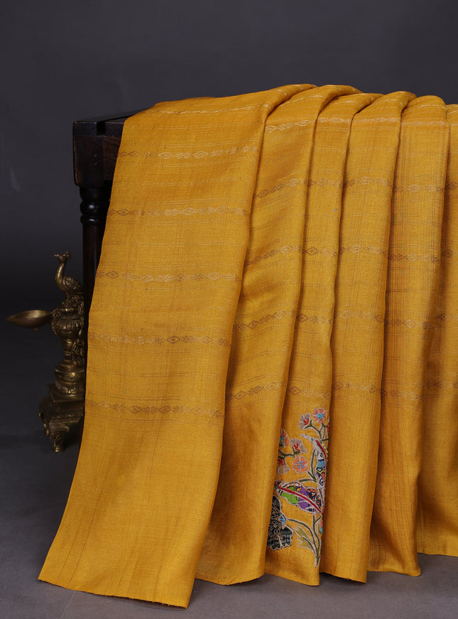 Yellow Tussar Silk Saree