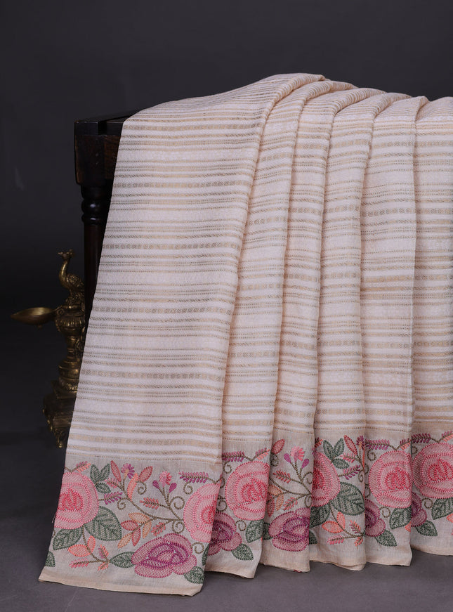 Off White Tussar Silk Saree