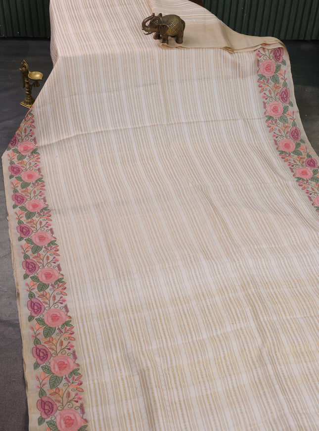 Off White Tussar Silk Saree