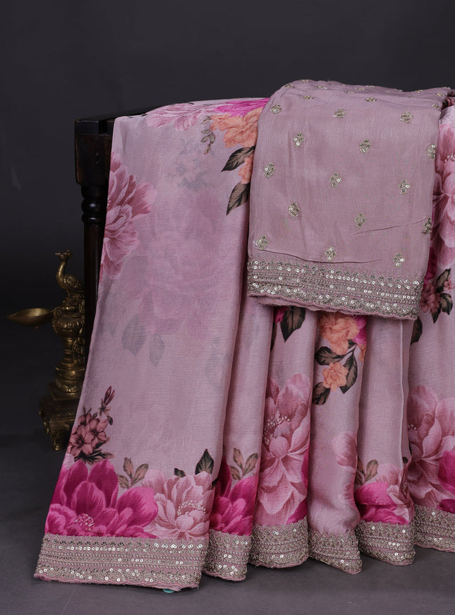 Pastel Pink Satin Crepe Saree