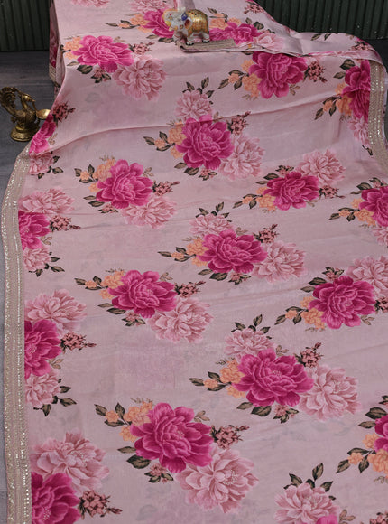 Pastel Pink Satin Crepe Saree