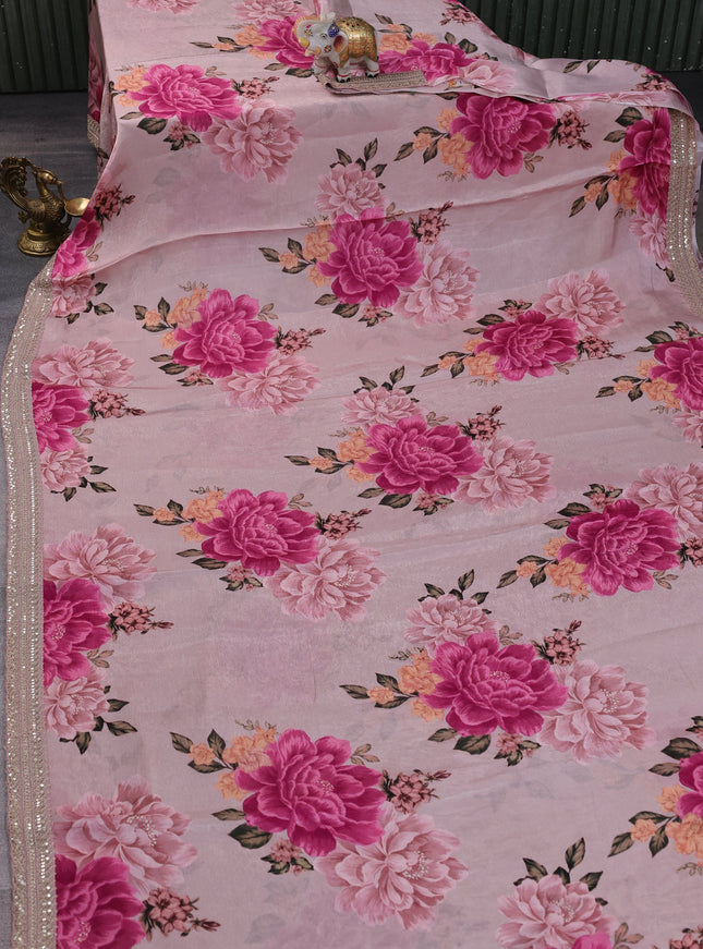 Pastel Pink Satin Crepe Saree