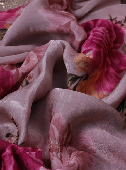 Pastel Pink Satin Crepe Saree