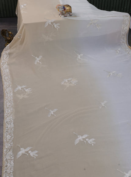 Beige And Off White Chiffon Saree Parsi Embroidery