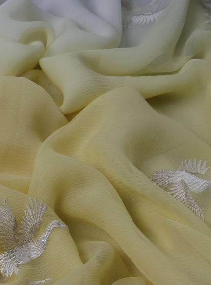Lemon Yellow And Off White Chiffon Saree Parsi Embroidery