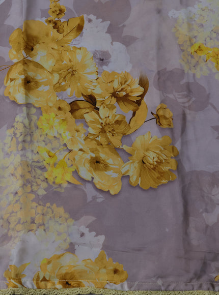 Lemon Yellow And Off White Chiffon Saree Parsi Embroidery