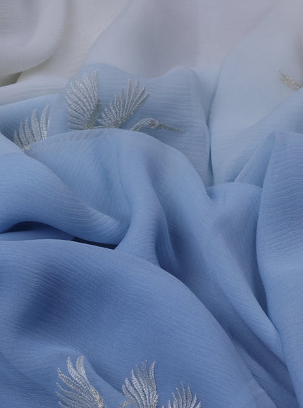 Aqua Blue And Off White Chiffon Saree Parsi Embroidery
