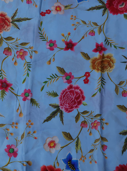 Aqua Blue And Off White Chiffon Saree Parsi Embroidery