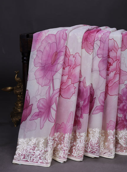 Cream Chiffon Saree Parsi Embroidery