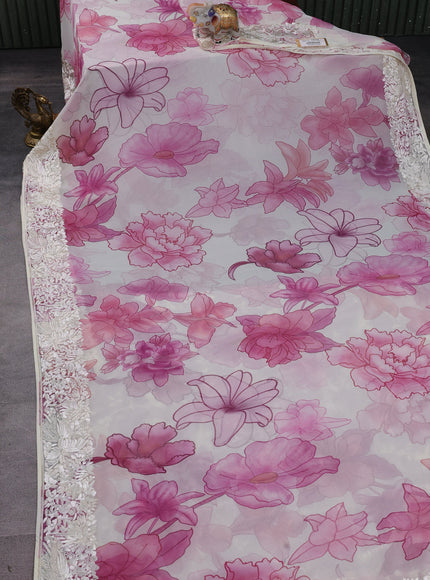 Cream Chiffon Saree Parsi Embroidery